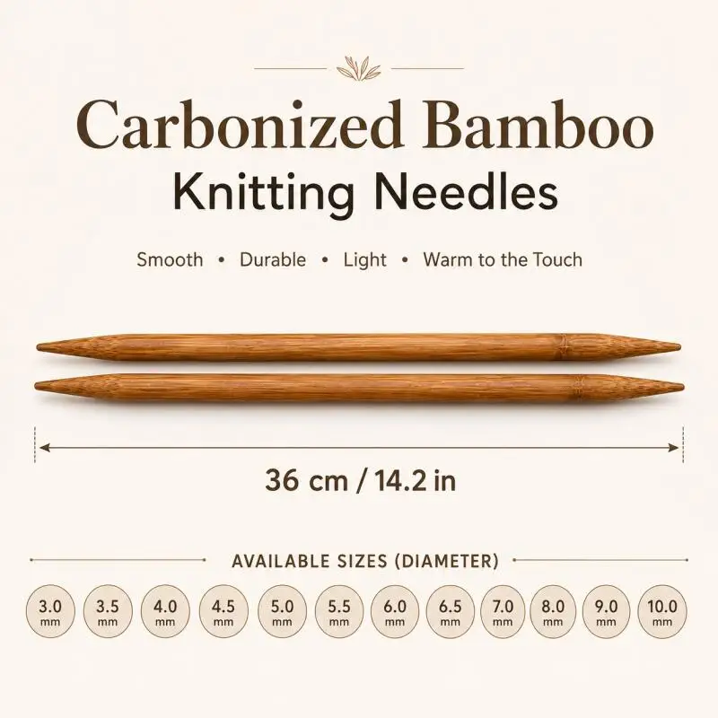 4/2 Pcs 3-10mm Sweater Knitting Needles Bamboo Double-Ended Knitting Needles Brown Crochet Hooks 36cm DIY Knitting