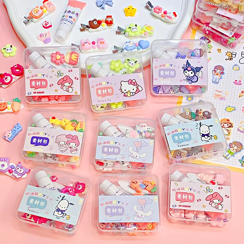 Sanrio Sticker Set Kawaii Mymelody Kuromi Cinnamoroll Korea Cartoon Cream Gel Diy Hand Ledger Hairclip Material Accessories Toys