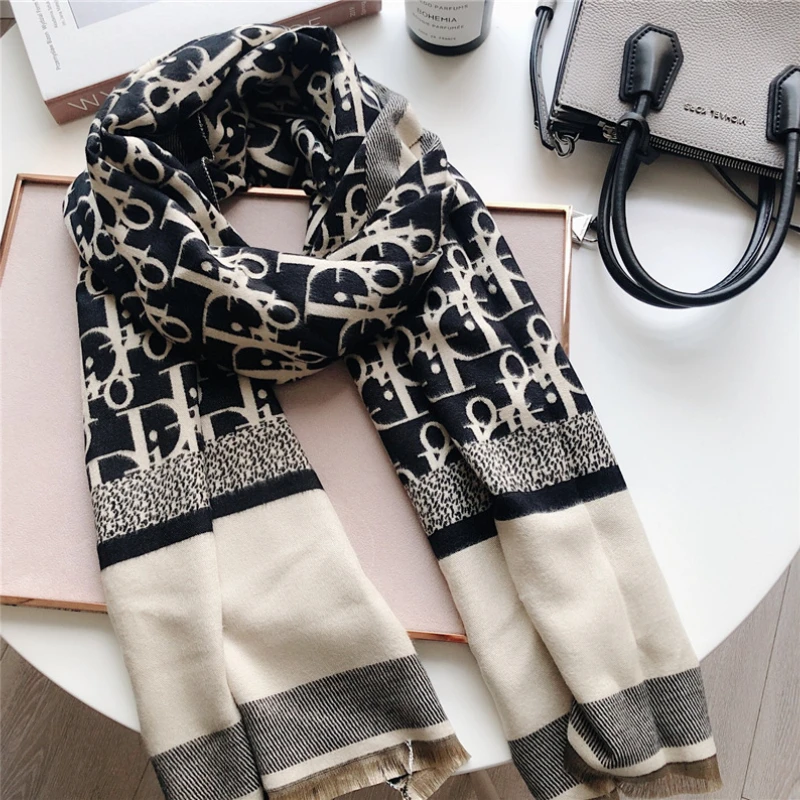 2023 New Arrivals Women's Scarf Alphabet Scarf Thickened Warm Shawl Korean Version Wool-Like Texture Neck Warmer Fashionable