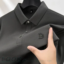 New Solid Color Business Casual Men's Polo Shirt, Daily Commute Long Sleeve T-shirt, Stretchable, Gentleman's Top.M-4XL