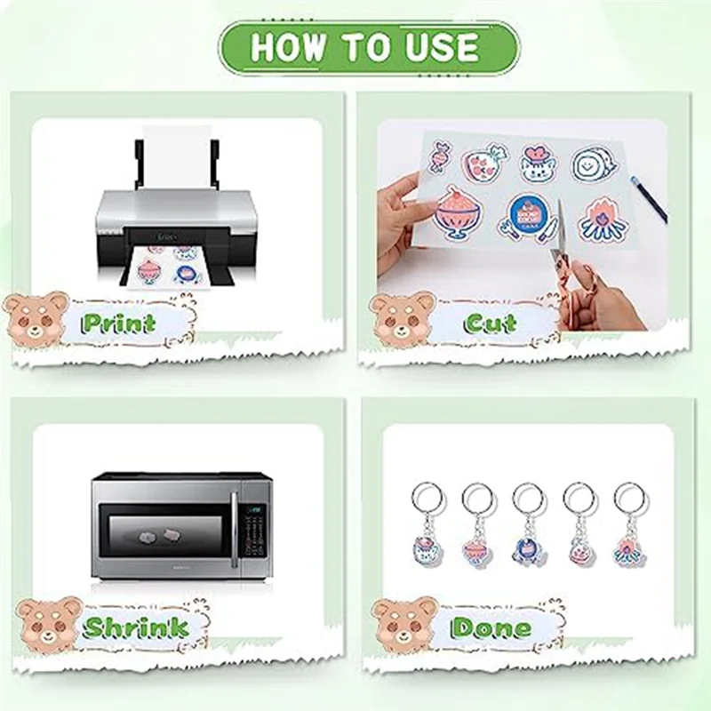 ADP-Keychain Set -15 Printable Shrink Sheets, 20 Keychains, 100 Split Jump Rings and 5 Lobster Clips DIYCrafts for Kids