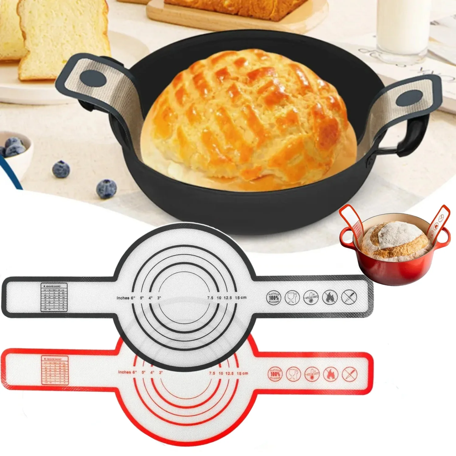 Reusable Silicone Baking Mat Non-Stick Bread Pad Kneading Dough for Transferable Dough Pastry Supplies Long handle Baking Mat