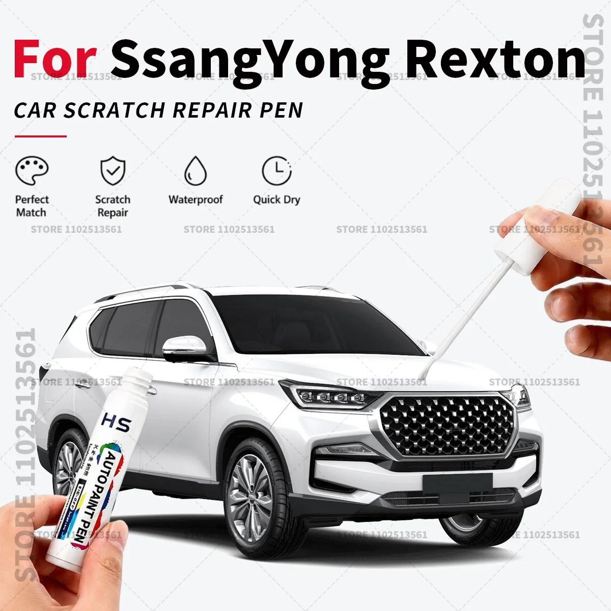Car Scratch Repair Pen – Easy Auto Paint Touch Up for Smooth Finish For KGM SsangYong Rexton Atlantic Blue Black Marble Grey
