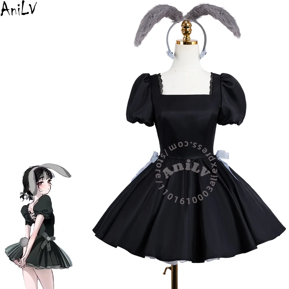 

AniLV японского аниме кролик кафе дом униформа горничной кролик официант черное платье повязка на голову шарик хвост косплей костюм