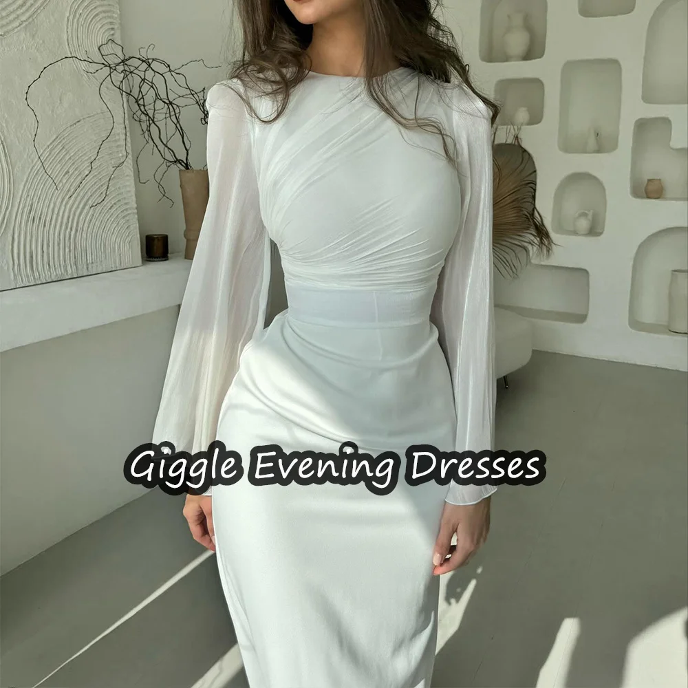 

Giggle Chiffon Sheath O-neck Long Sleeves Simple Prom Gown Saudi Arab Ankle Length Elegance Evening Party Dresses for Women 2024