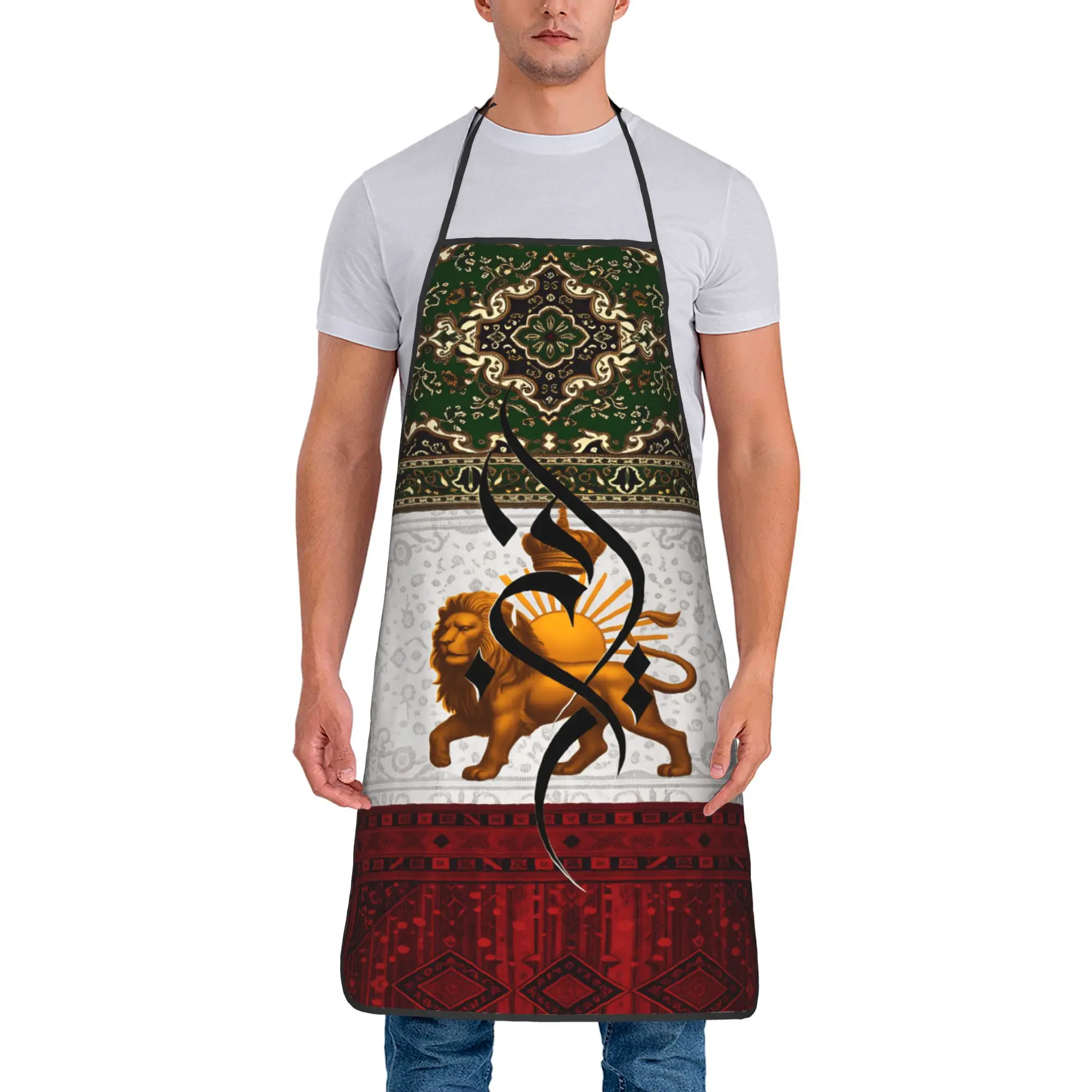 

Flag Of Iran with lion Apron Adult Barbecue Kitchen Accessories Cleaning Custom Aprons without Pocket