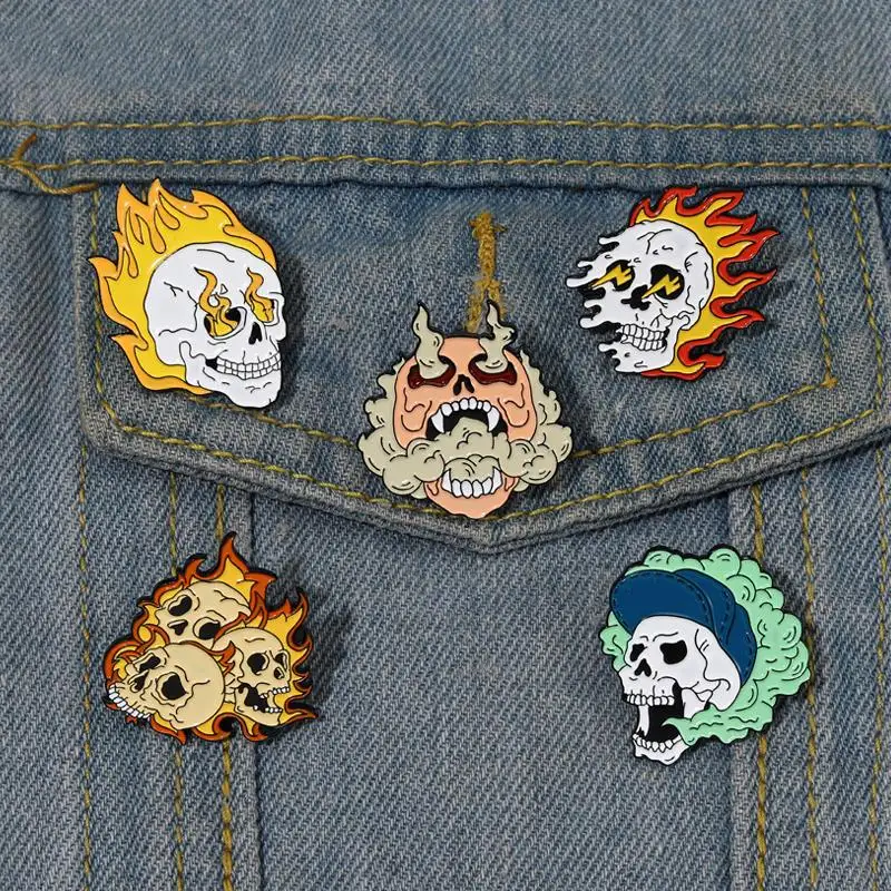 This Is Fine Enamel Pins Custom Skeleton Fire Brooches Lapel Badges Gothic Punk Skulls Jewelry Gift for Friends