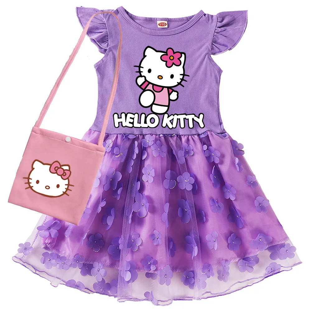 hello kitty Girls Casual Clothing Princess Short Sleeve Dress For Girls Toddler Baby Vestidos Teenping kawaii Dresses