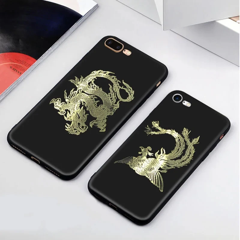 Creative dragon and phoenix pattern mobile phone metal sticker Tiger transfer sticker back decorative stickers computer items