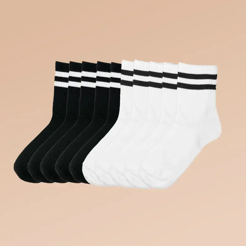 5/10Pairs Striped Crew Socks Comfy & Breathable Mid Tube Socks  Women\'s Stockings & Hosiery