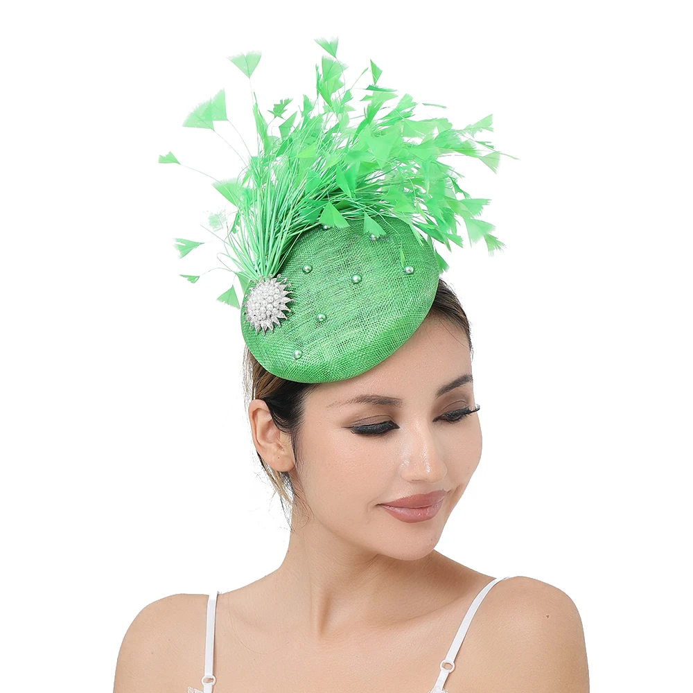 Sinamay Feather Fascinator Hat Wedding Hair Clip High Quality for Bride Church Dinner Cocktail Race Elegant Headwear