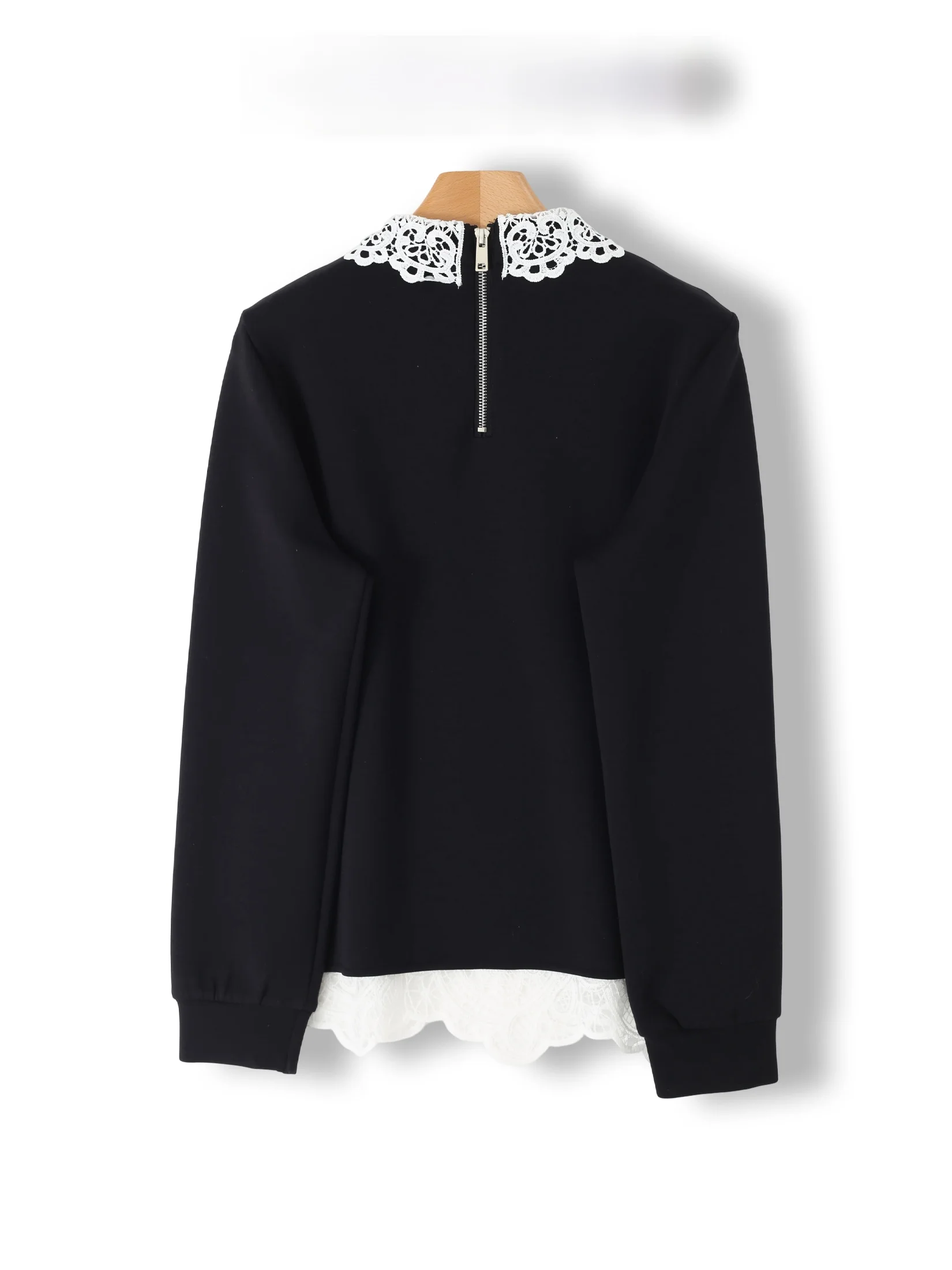 Unique Lace Splice Doll Collar Sweatshirt Fake Two-Piece Long Sleeve Slimming Top Self-Preserving Style Korean Commute Style
