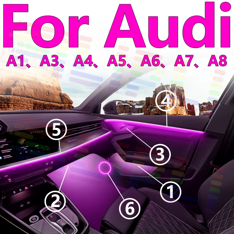 For Audi A1 A3 A4 A5 A6 A7 A8 64S RGB Symphony Car LED Interior Ambient Light Enhance the driving experience upgrade atmosphere