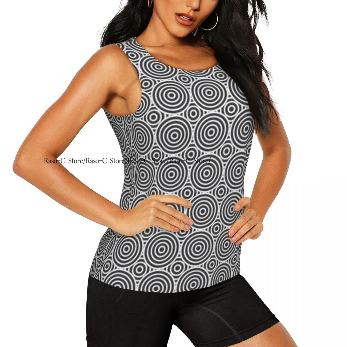 Women's Workout Tank Tops Quick Dry Sleeveless Athletic Shirts Abstract Circles Geometric Pattern Gym Yoga Tops