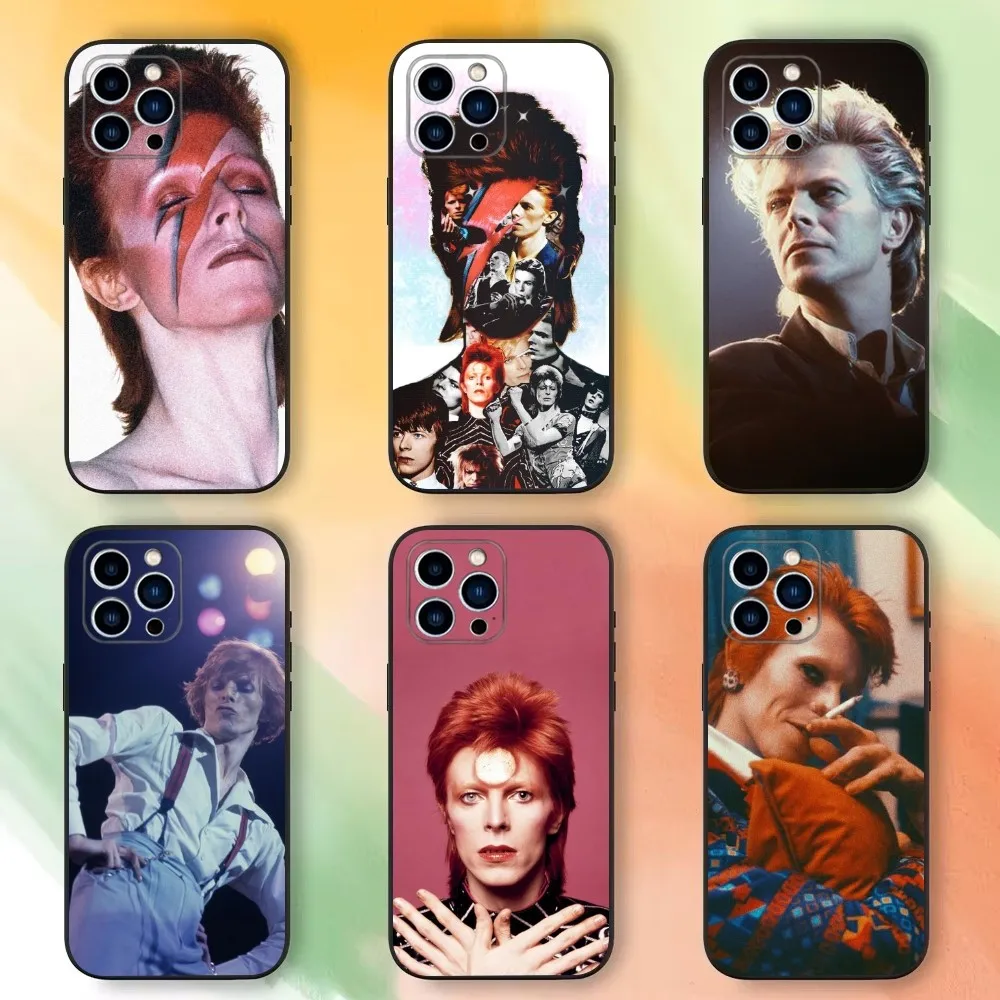 B-Bowie S-Singer Phone Case For iPhone 16,15,14,13,12,11 Plus,Pro Max,XS,X,XR,SE,Mini,8,7，Soft Silicone Black Cover