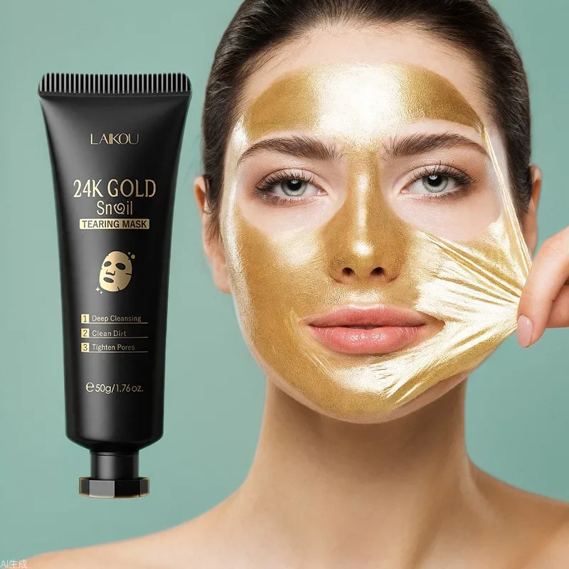 LAIKOU Snail Tearing Mask Deep Cleaning Oil Control Shrink Pores Hydrating Improve Skin Roughness 24K Gold Peel Off Mask 50g