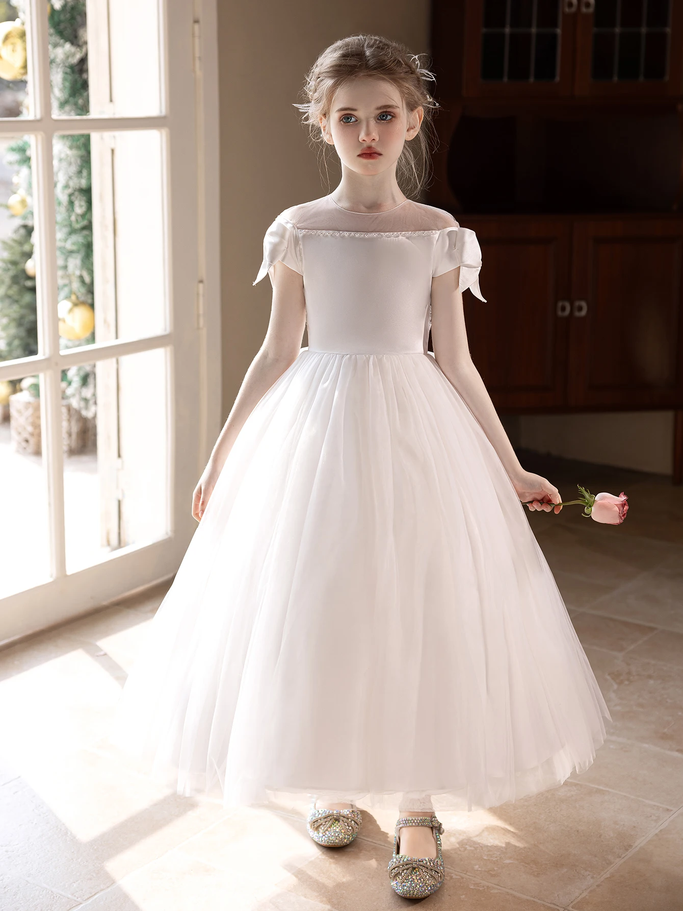 Teenage Girl White Wedding Dress Birthday Party Fluffy Gauze Dress Wedding Dress Big Bow Bridesmaid Dress
