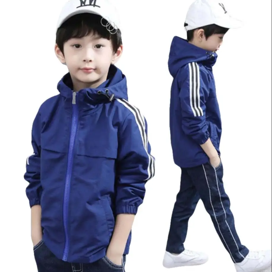 Boys Spring Jacket 2-15T Children Long Sleeve Hooded Active Windbreaker Teenage Clothes Big Boys Velvet Sport Coat Boys Outwear