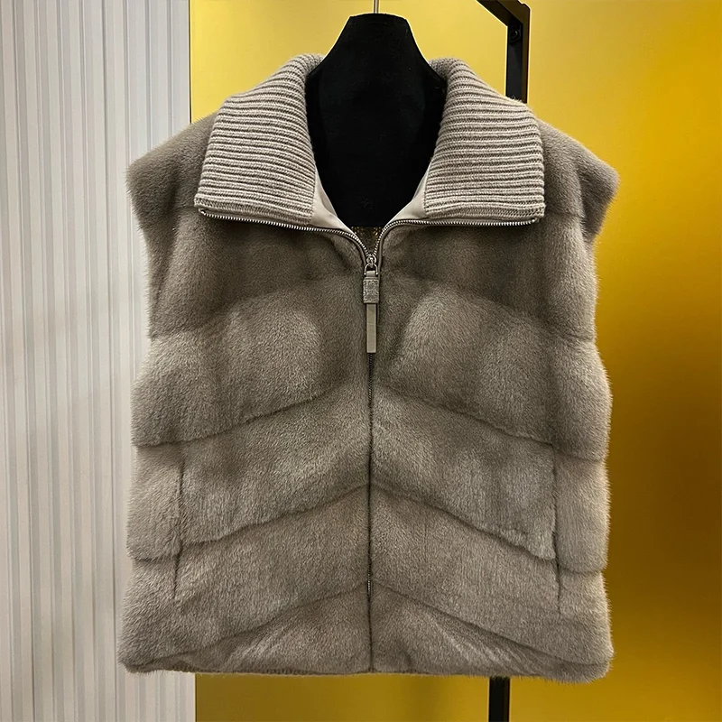 

High-quality women's cashmere patchwork knitted wool vest - simple and fashionable new clothing autumn winter coat 251020141