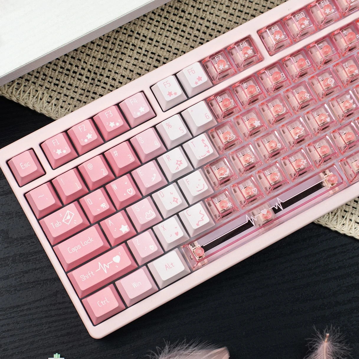 

150-клавишные милые розовые колпачки для клавиш PBT + PC, вишневый профиль, градиентный полупрозрачный набор клавишных колпачков для механических игровых клавиатур MX Switch