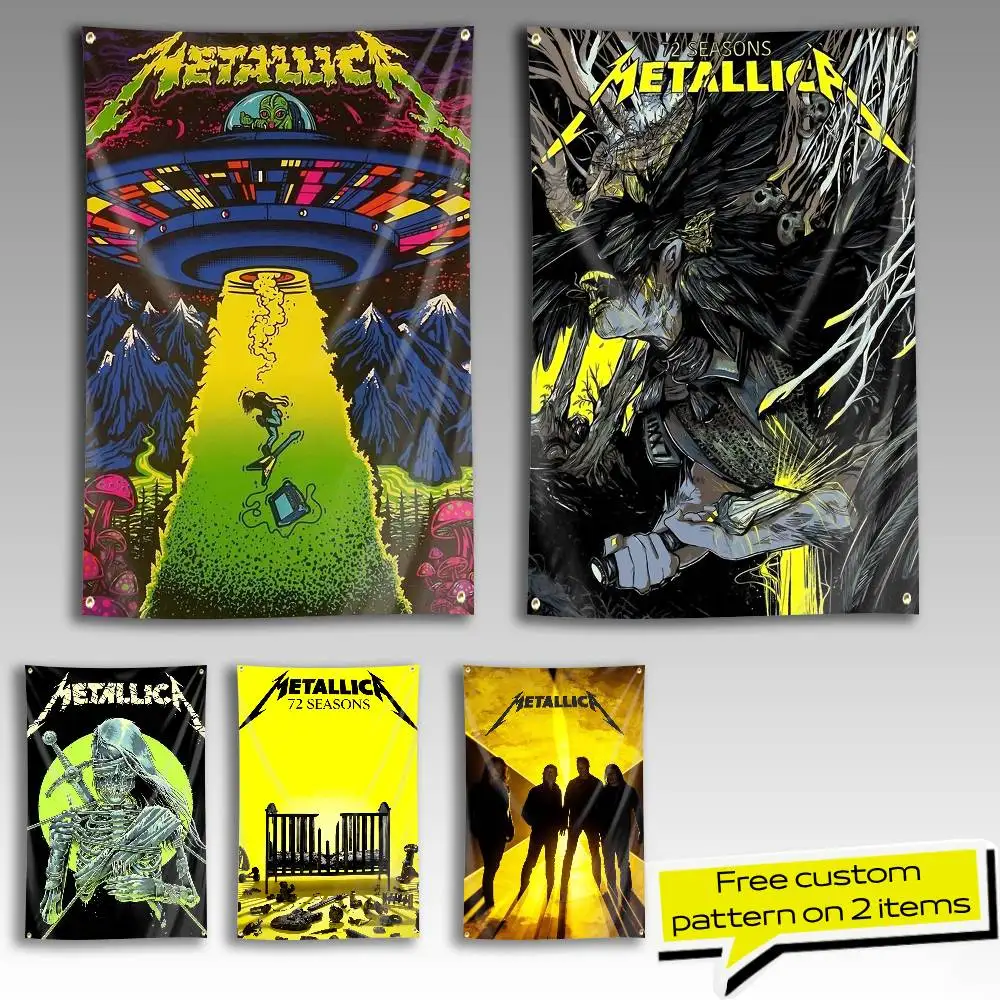 Thrash Metal M-Metallica Band 72s Flag Tapestry Banner for Bedroom Living Room Outdoor Camping Custom Supported