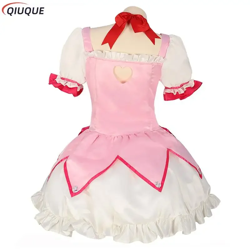 Puella Magi Madoka Magica Cosplay Costume Wig Petticoat Shoes Kaname Madoka Pink Short Ball Dress Halloween Party Uniform Outfit