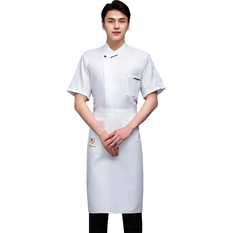 Chef Overalls Men'S Short-Sleeved Summer Breathable Sweat Absorbing Thin Chef Uniform Short-Sleeved Kitchen Dining Fast Food Res