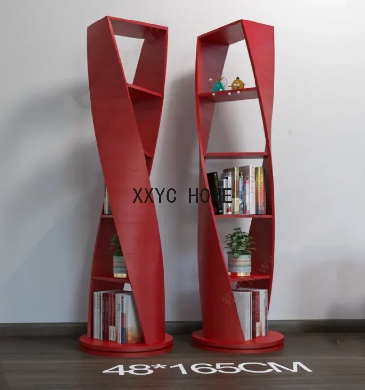 Solid Wood Rotating Bookcase round Shelf Modern Special-Shaped Decorative Display Stand