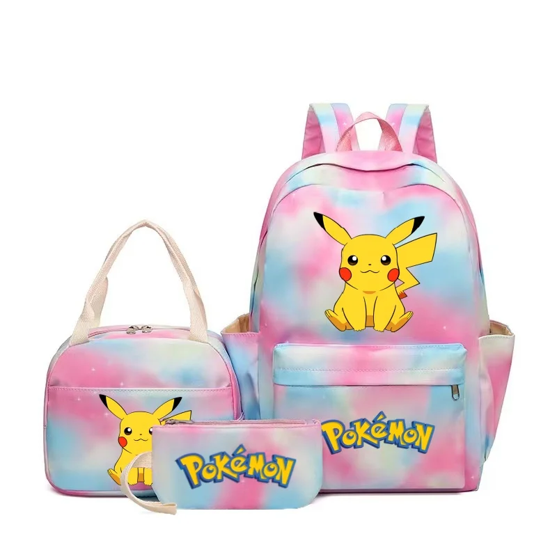 3 szt. Pikachu plecak długopis Lunch tęczowe torby Bookbags nastolatki tornistry podróżny plecak na laptopa dla dzieci