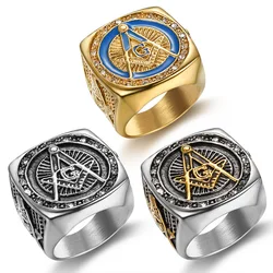 Fashion Rhinestone Masonic Ring Stainless Steel Charm Jewelry Exquisite Mason Freemason Women Men Ring SMR0012