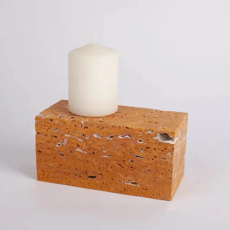 Premium Tiramisu Travertine Marble Display Base Natural Stone Rectangular Decorative Cube Original Decorative Props