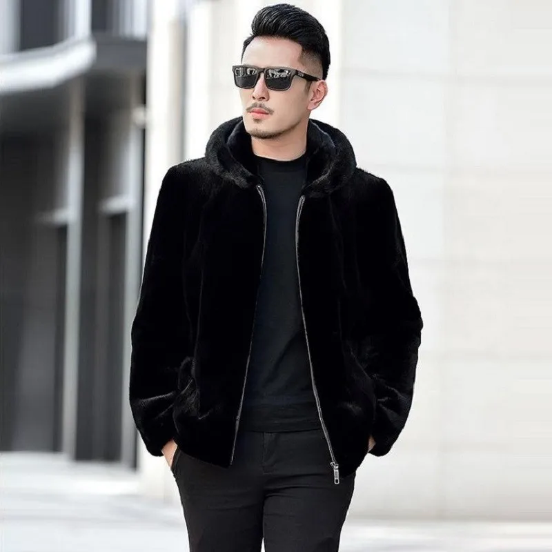 

Men's Winter Jacket Hooded Fur Coat High-end Faux Fur Lining Men's Wear