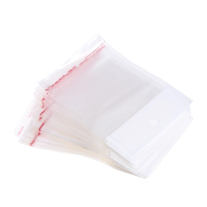 652F 100 Pcs Self-adhesive Bags Jewelry Plastic Sealing Bag Transparent Garment Bag Hanging Hole Bag Tableware Packaging Bag