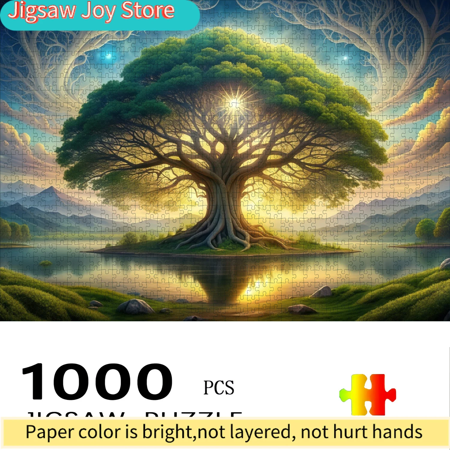 Tree of Life Puzzle with Box - Large Challenging Jigsaw for & Families, Mystical Forest Scene with Sunset & Mountain Landscap