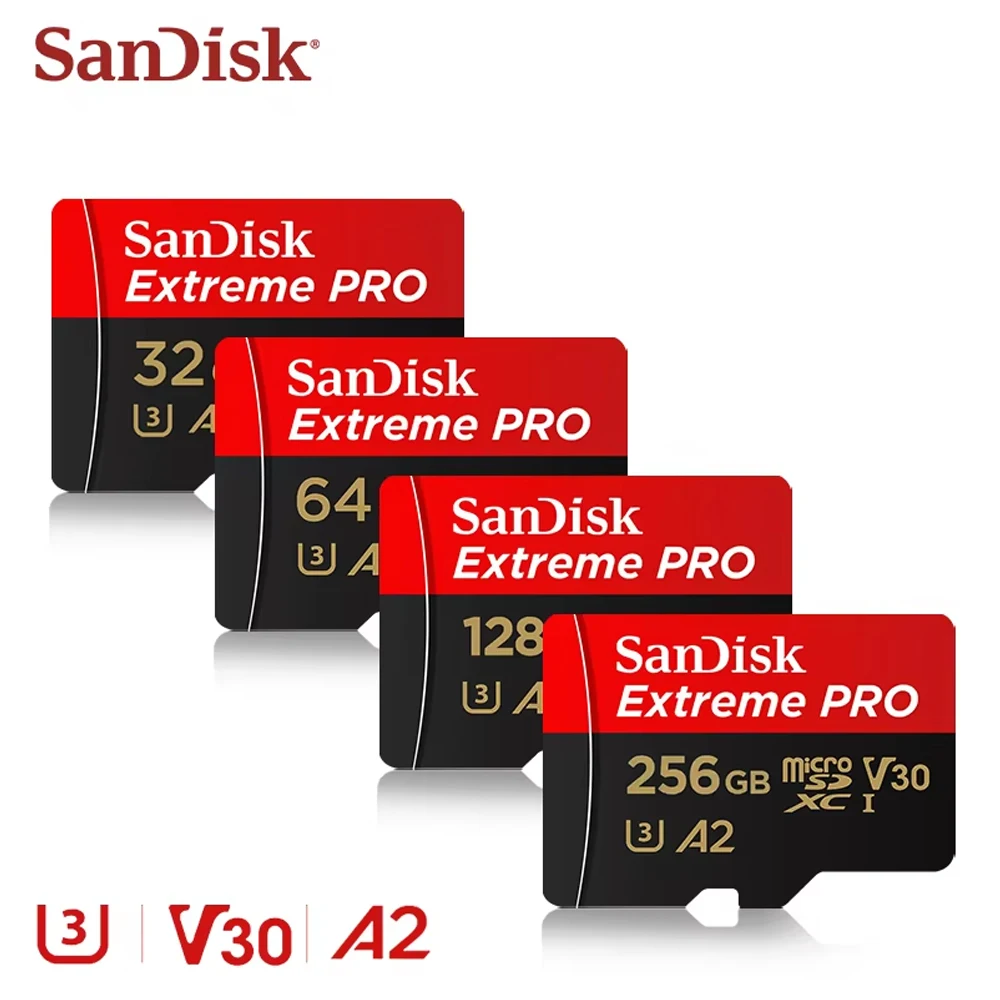 

Карта памяти SanDisk Extreme PRO microSD UHS-I 64GB 128GB 256GB 512GB A2 C10 U3 V30 4K UHD для видео, скорость чтения до 200 МБ/с