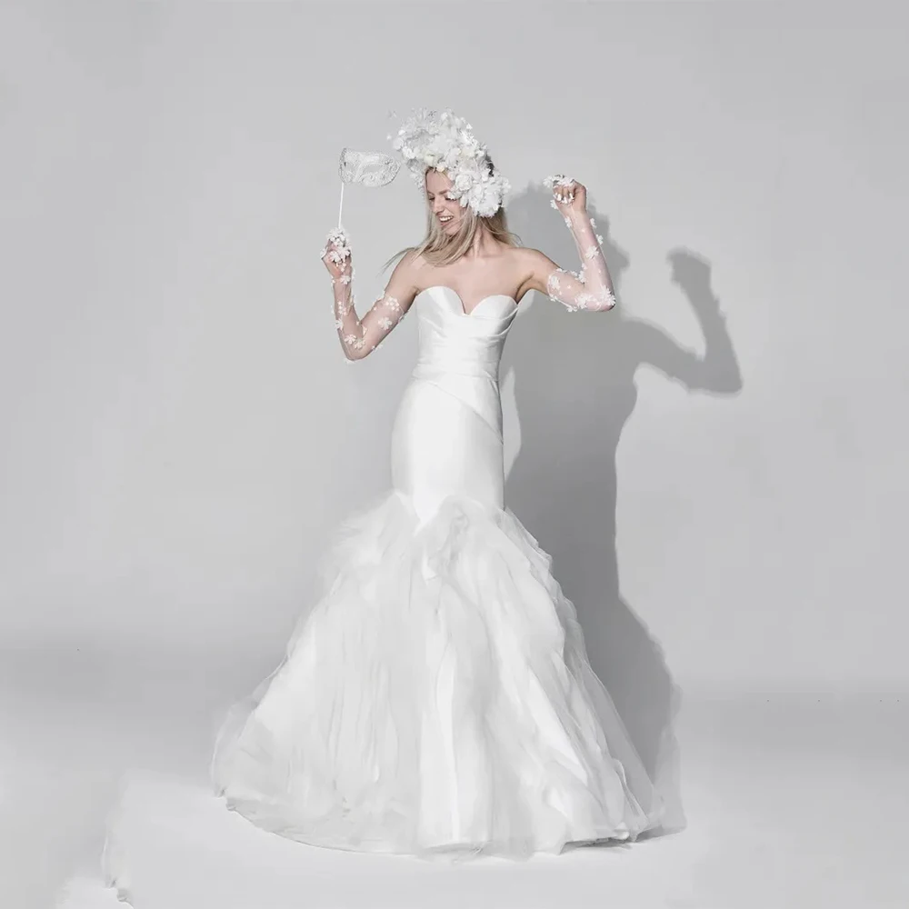 

Arya Classic Elegant Wedding Dress Tulle for Floor-Length Sweetheart Sleeveless Prom Dress Mermaid Robe De Soirée Customized