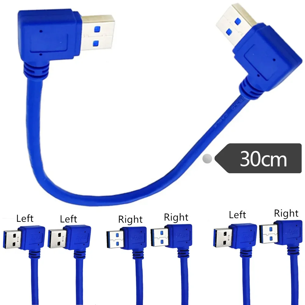 Cable de extensión de Cable de datos macho, USB 3,0, ángulo derecho e izquierdo de 90 grados, tipo A, tipo macho A derecho e izquierdo A, 30cm, 5gbps