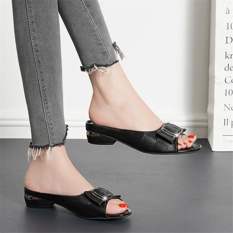 Summer Women Shoes Solid Color Casual Slippers Woman Fashion Chunky Heel Shallow High Heels Outside Open Toe Modern Ladies Shoes