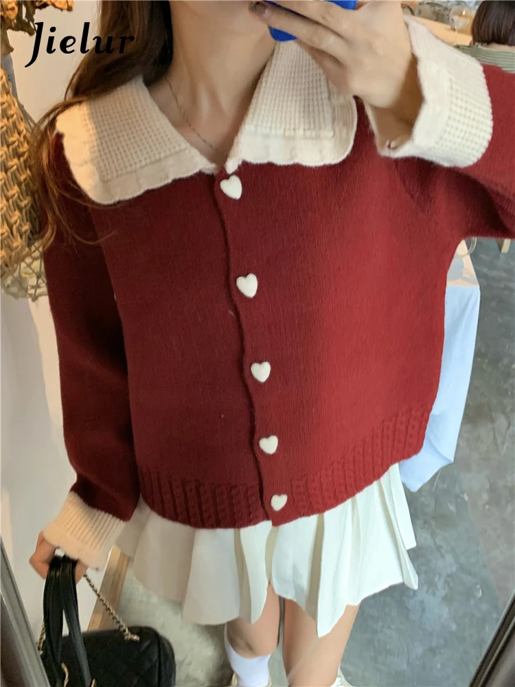 

Jielur Autumn Winter New French Casual Pullovers Woman Sweet Ladies Street Knitted Women's Pullovers White Red Loose Pullovers