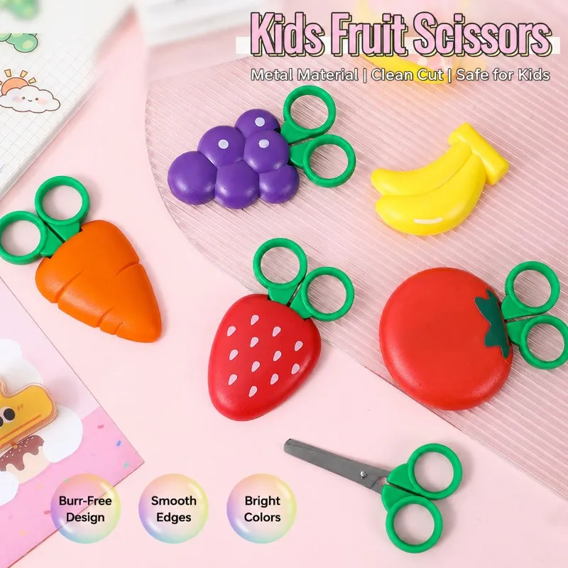 Fruit‑Shaped Kids Scissors with Magnetic Attachment Student Stationery  Plastic  Shears  Kindergarten  Handcraft  Tool