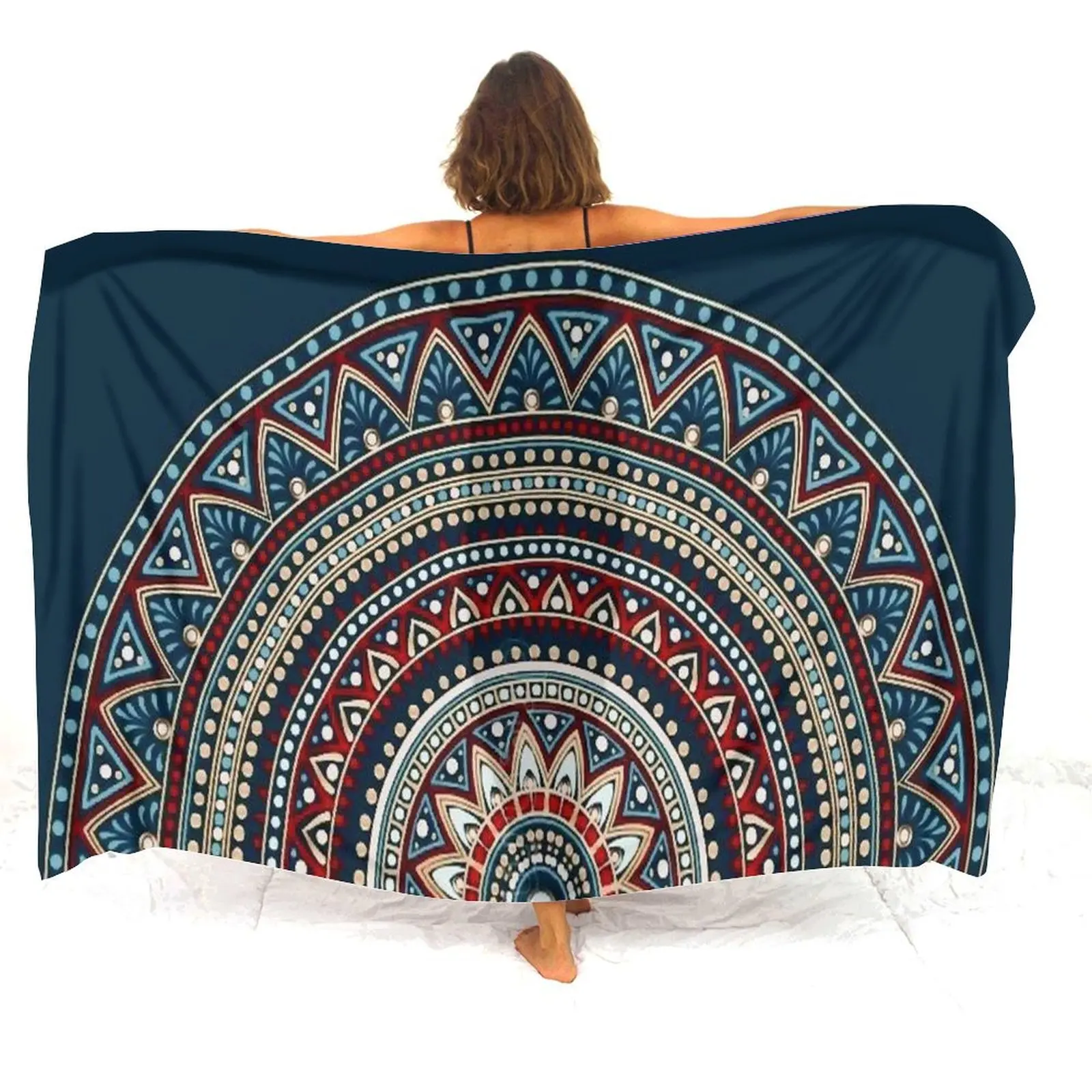 Tax Free Summer Seaside Costume da bagno da donna Scialle Cappotto Mandala Sarong Tessuto morbido Design con motivo artistico retrò Grembiule intero