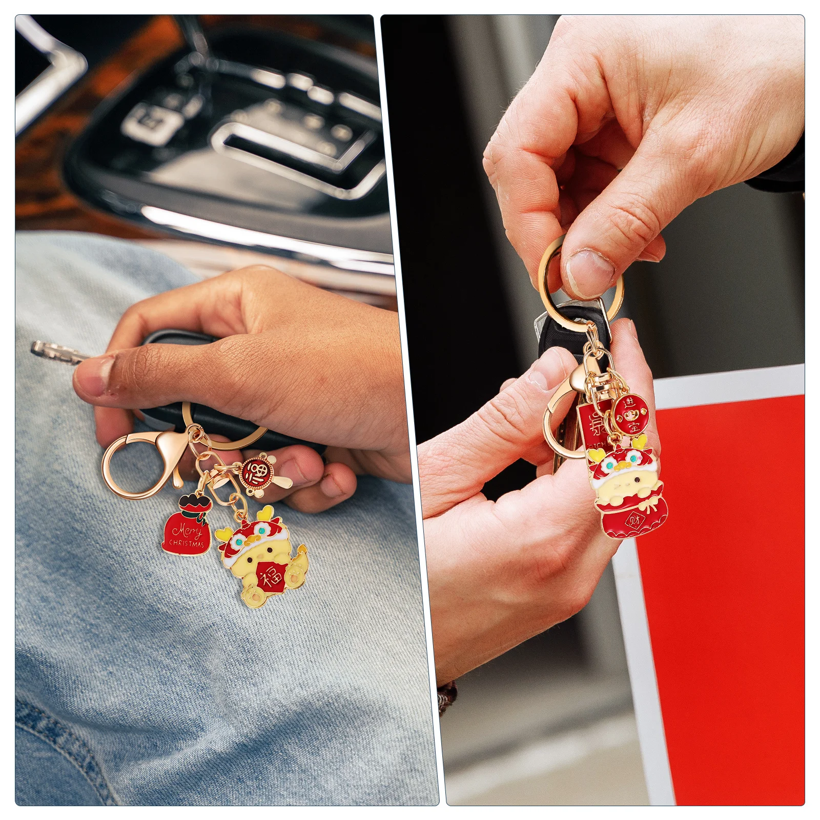 

4 Pcs Metal Keychain Cute Ring Bulk Keychains Modeling Chinese New Year Dragon Pendant Lunar