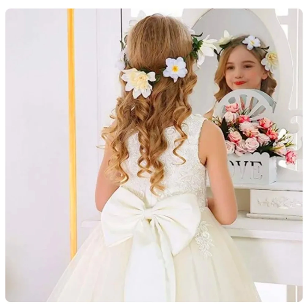 Elegant Princess Ball Beauty Pageant Sleeveless Tulle Lace Printing Flower Girl Dress First Communion Gown Kids Birthday Present