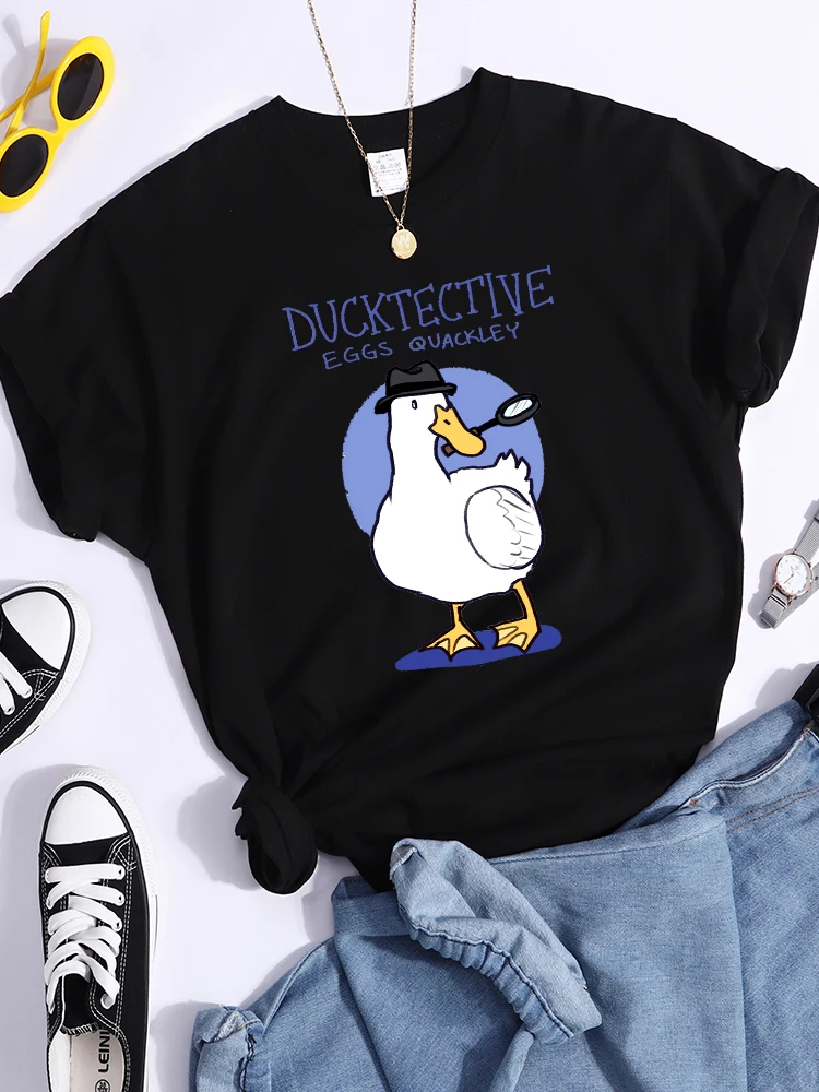 Ducktective Eggs Quackley Funny T Shirt Womens Sport Cool Crop Top Street Personality Summer Tops Breathable Casual T-Shirt