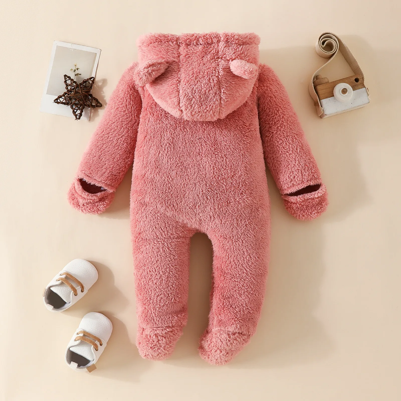 Cute Plush Bear Baby Rompers Toddler Girl Overall Jumpsuit Spring Autumn Hooded Zipper Baby Boys Romper Infant Crawling Clothing