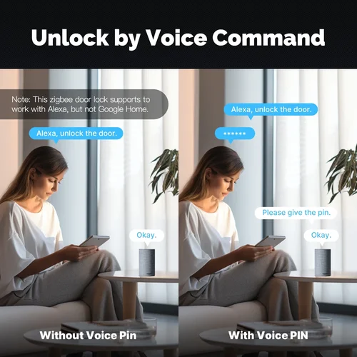 Imagen 2 del producto MOES-cerradura de puerta inteligente Tuya ZigBee, contraseña interior, huella dactilar, desbloqueo remoto, tarjeta, alarma de manipulación, funciona con batería con Alexa