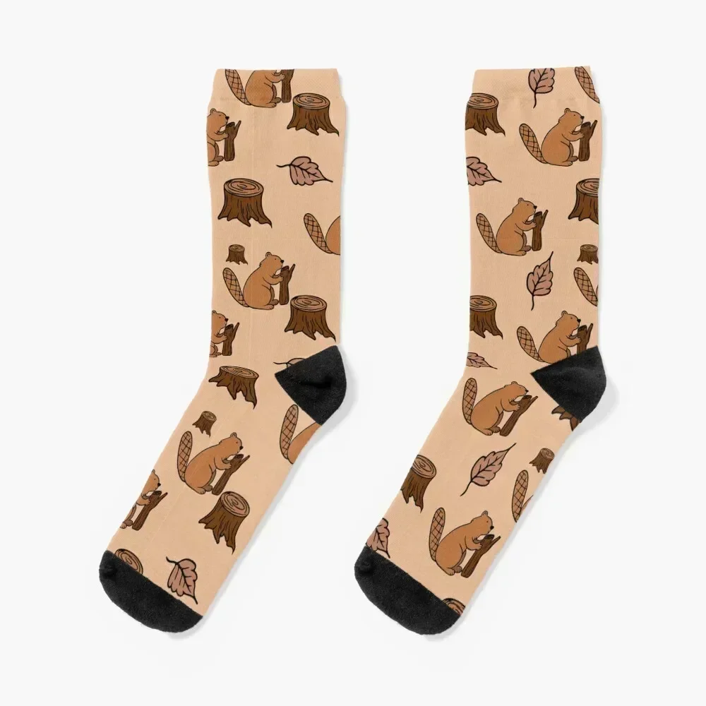 

Cute Brown Autumn Beaver Leaf Pattern Socks gift football cotton sheer Boy Socks Women's