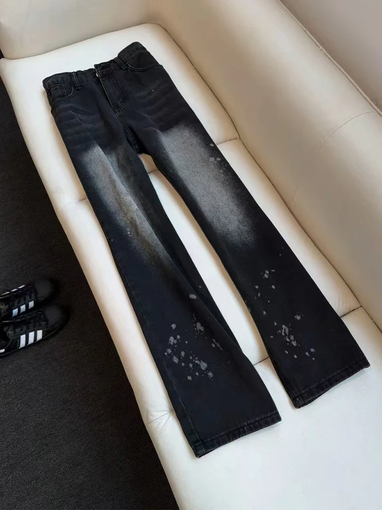 

American High Street Splashed Ink Jeans Men's Straight Leg Pants Trendy Brand Cool Street Style Teenage Youth Wear Resistant