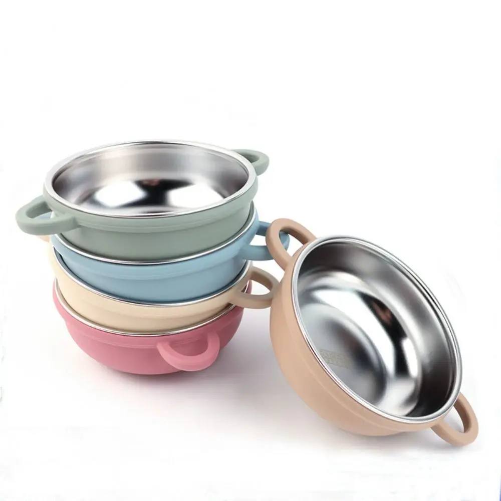 304 Stainless Steel Baby Feeding Bowl Silicone Suction Base Heat Resistant Kids Tableware Divided Design Easy to Clean
