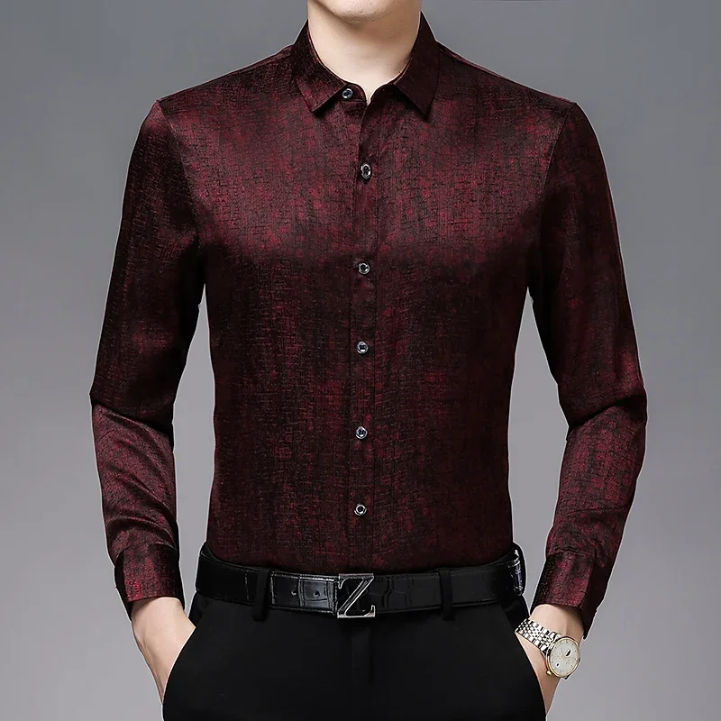 Top100% Mulberry Silk Shirt Men Clothing 2022 Spring Autumn New Male Social Shirt Non-iron Luxury Long Sleeve Casual Coat Trend